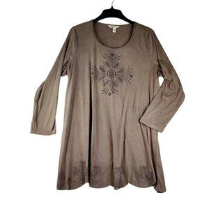 Krazy Kat Tunic Top Laser Cut Scalloped Hem Tuap Faux Suede Plus XXL Long Sleeve